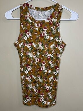 Maurices LARGE Mustard Floral Ribbed Tank Top - 17” P2P